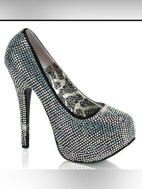Bordello Teeze-06R AB Rhinestone Platform Heels Size 8 NWT